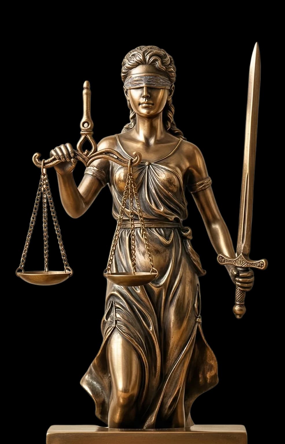 Estatua de la Justicia del estudio jurídico del Dr. Fabián Lapo en Santo Domingo, Ecuador